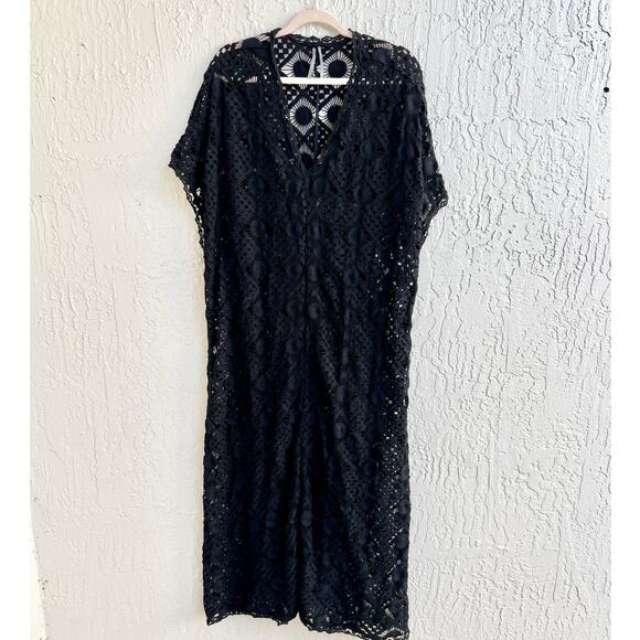 Anthropologie Dolman Sleeve Sheer Crochet Cover Up Maxi Dress Black Women's XS - Picture 2 of 7
